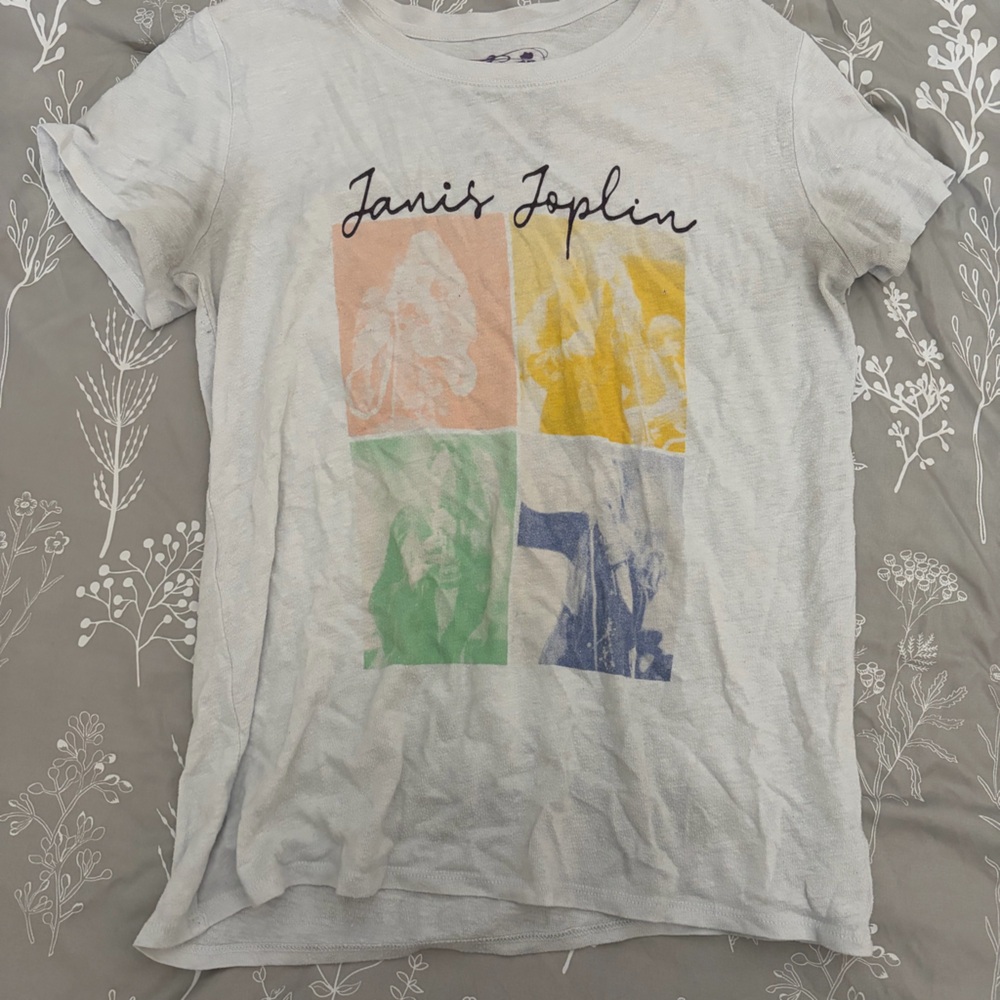 Lucky Brand Janis JoplinWhite Tee with Pastel Yellow, Peach, Green & Blue Blocks
